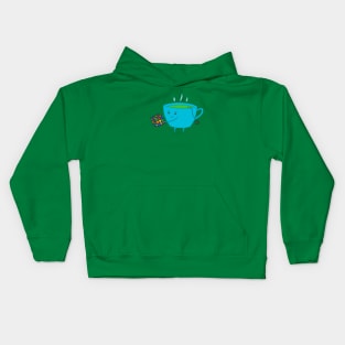 A Cup of Tea Solves Everything - cute and funny tea cup on green Kids Hoodie